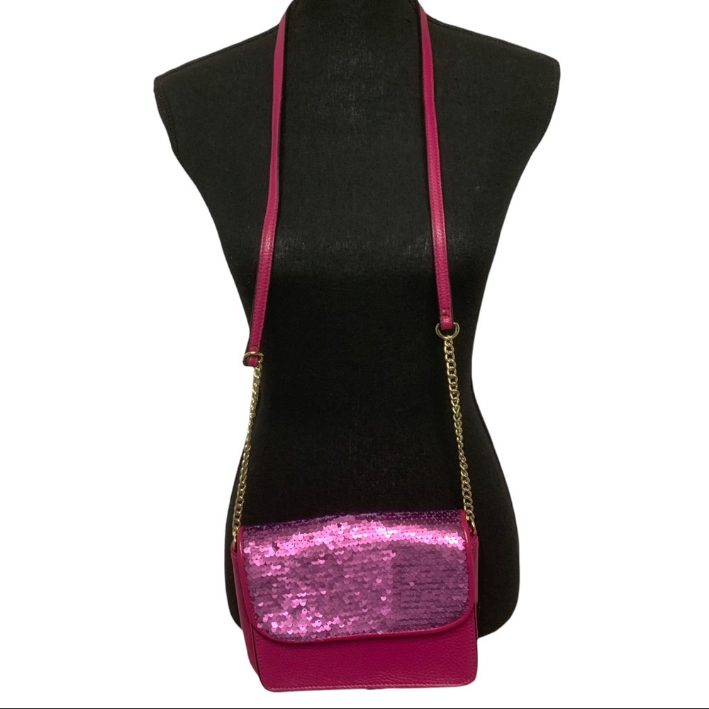 NWT Therapy | hot pink sequined faux leather crossbody bag with part chain strap